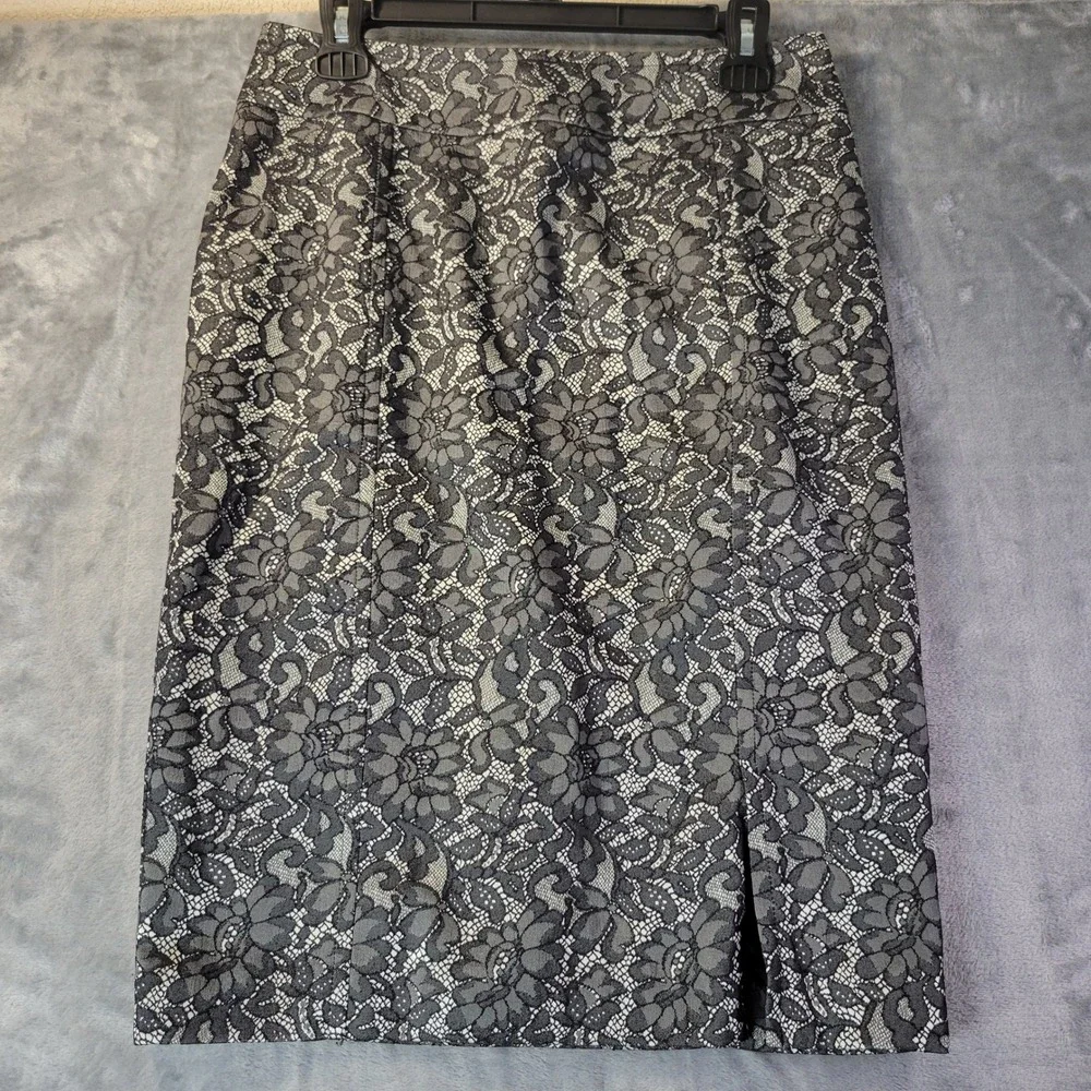 Worthington Women Lace Pencil‎ Skirt 4 Black Stretch Lined Office Dressy Classic